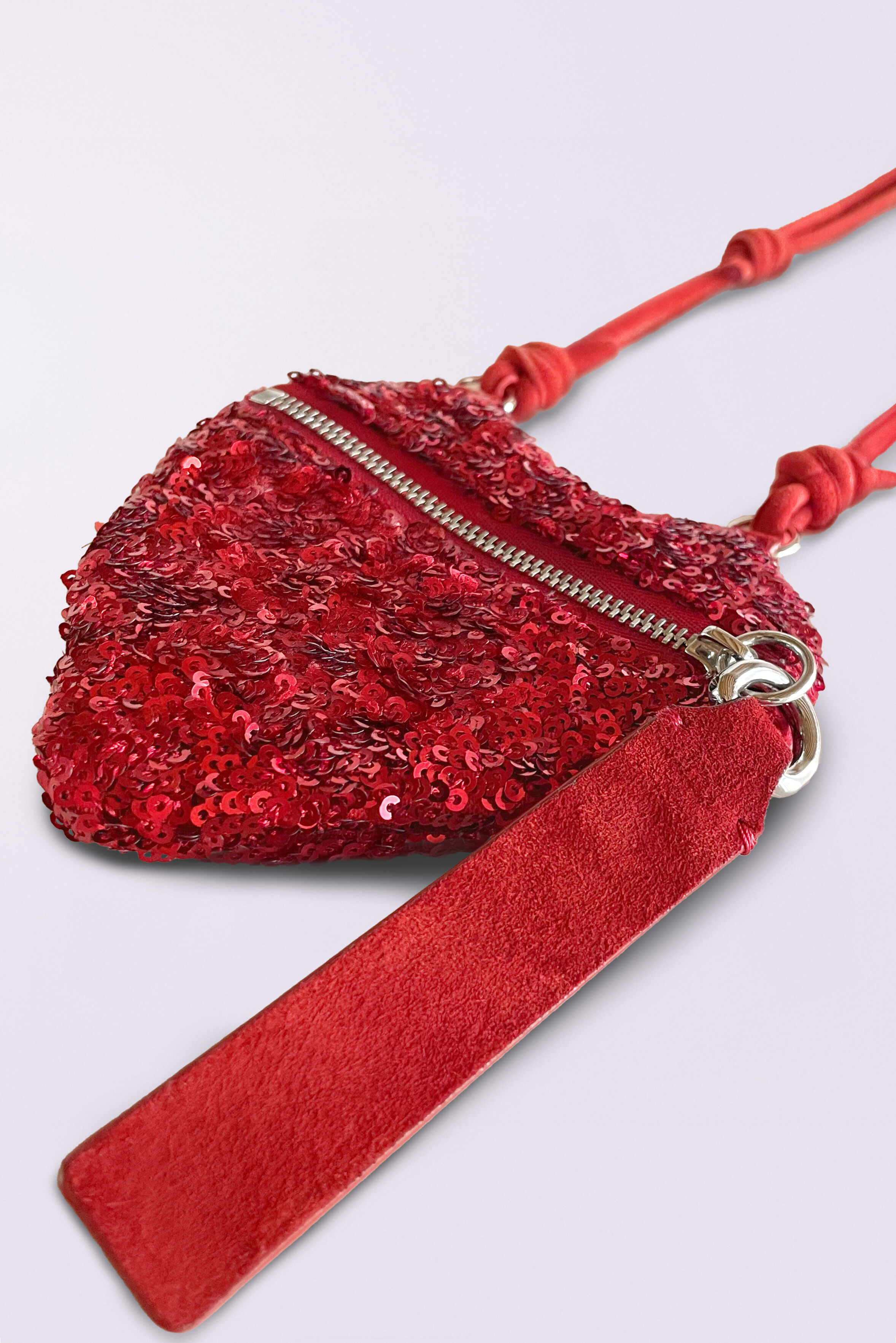 Sequin Heart Mini Bag Red